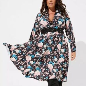 Torrid 3 Midi Crepe De Chine Long Sleeve Button Front Shirt Dress - Like New!